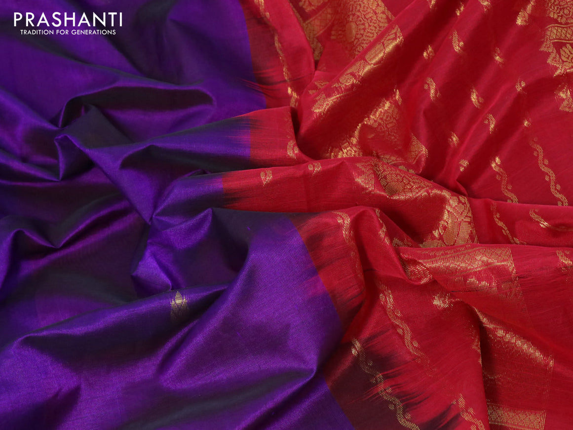 Silk cotton saree violet and red with zari woven buttas and annam zari woven border