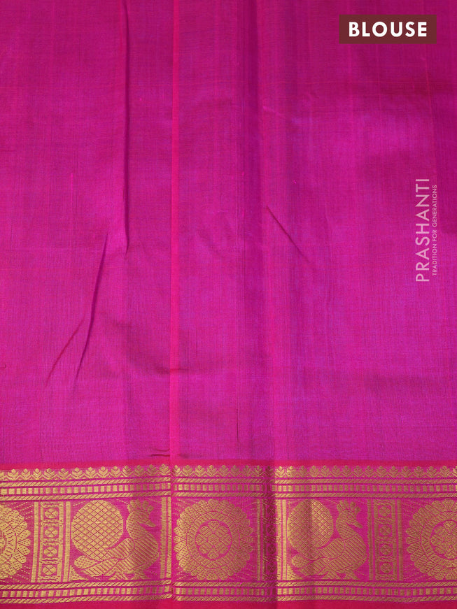 Silk cotton saree blue and pink with annam zari woven buttas and annam & rudhraksha zari woven border