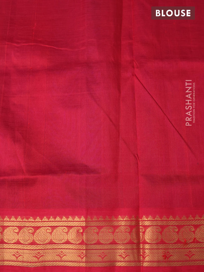 Silk cotton saree blue and red with annam zari woven buttas and paisley zari woven border