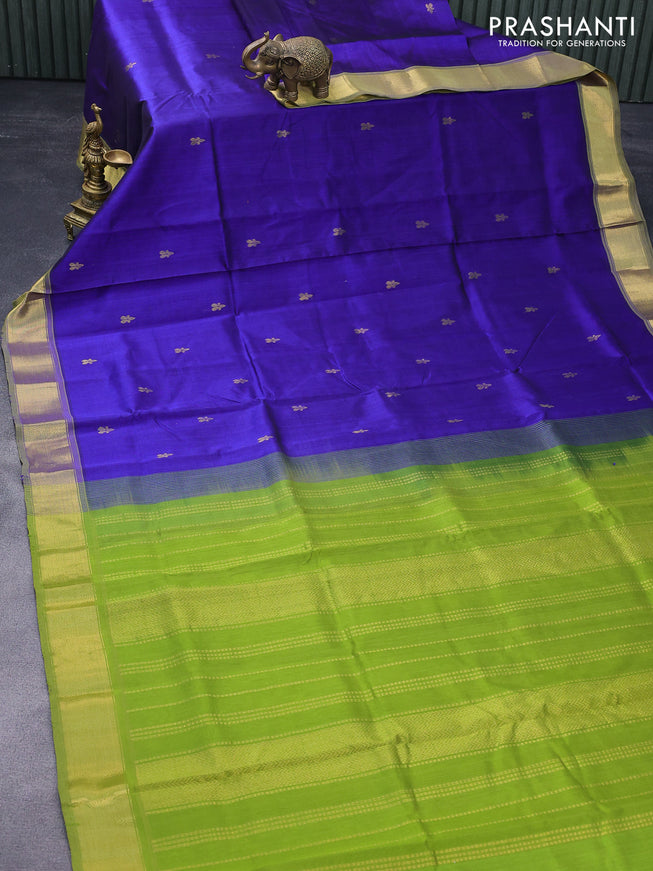 Silk cotton saree blue and light green with zari woven buttas and zari woven border