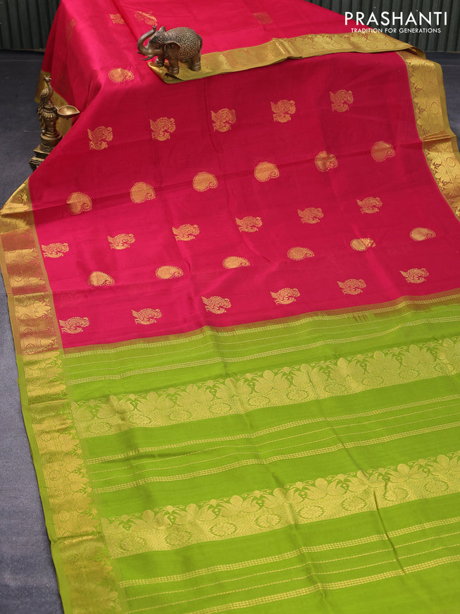 Silk cotton saree pink and light green with zari woven buttas and zari woven border