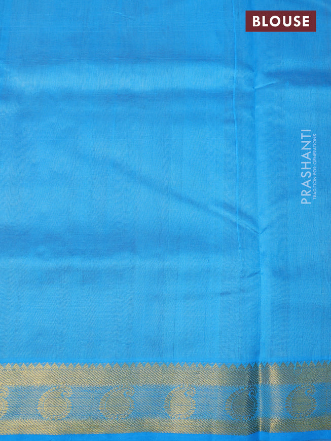 Silk cotton saree grey shade and light blue with zari woven buttas and paisley zari woven border