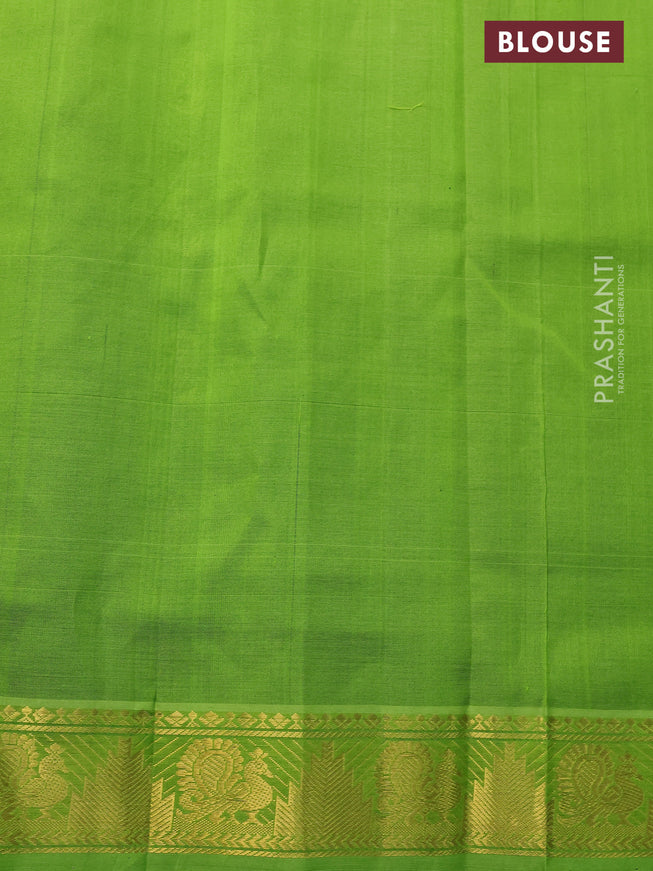 Silk cotton saree coffee brown and light green with annam & paisley zari woven buttas and temple & annamzari woven border