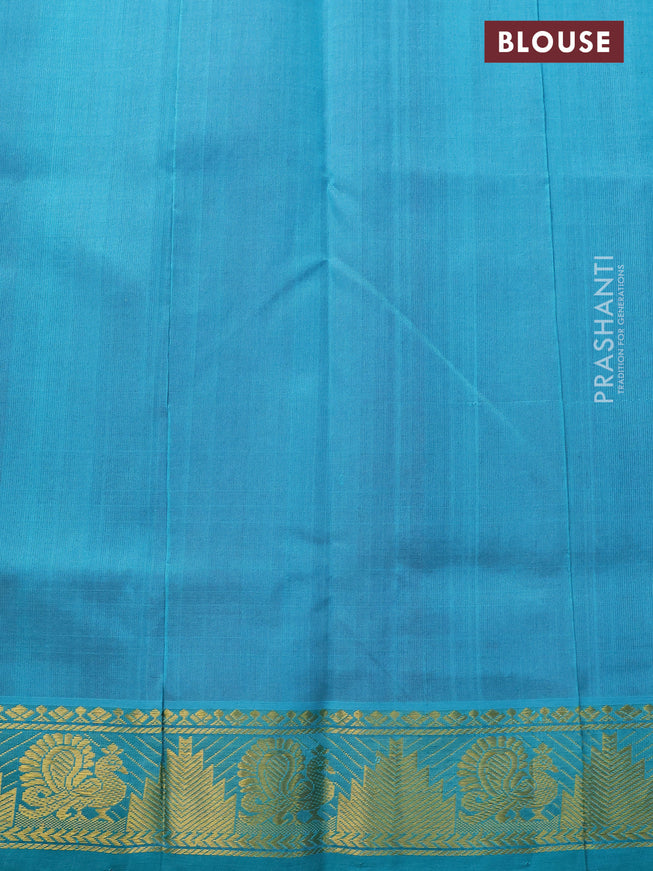 Silk cotton saree pink and teal blue with annam & paisley zari woven buttas and temple & annamzari woven border