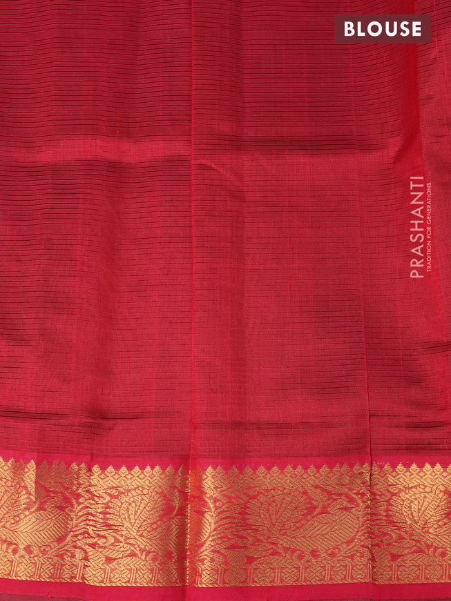 Silk cotton saree green and red with paisley & rudhraksha zari woven buttas and annam zari woven border