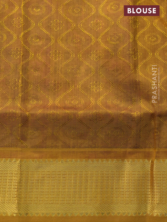 Silk cotton saree purple and mustard yellow with allover self emboss jacquard and zari woven border