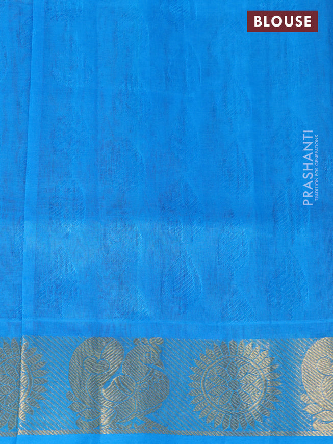 Silk cotton saree mehendi green and cs blue with allover self emboss jacquard and zari woven border