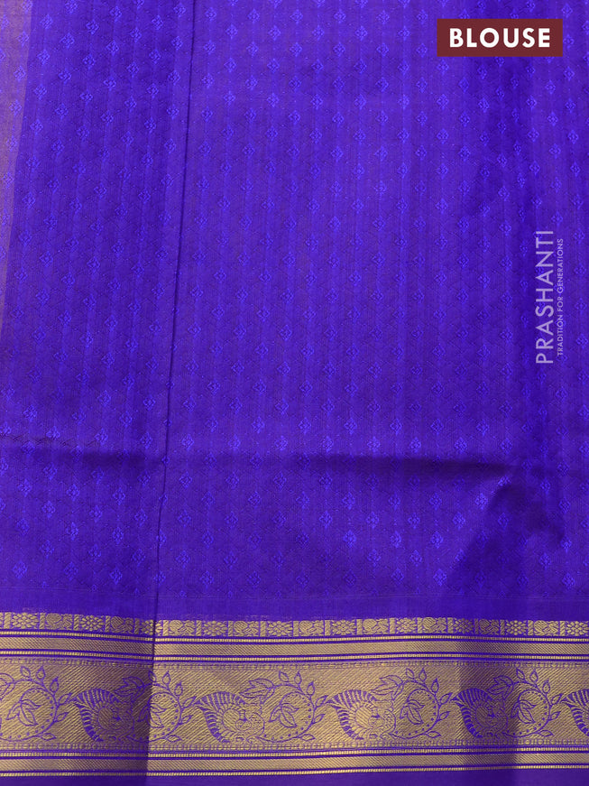 Silk cotton saree yellow and blue with allover self emboss jacquard & zari buttas and zari woven border