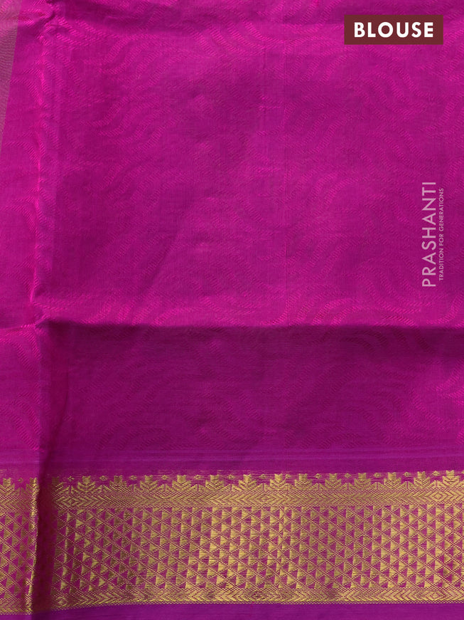 Silk cotton saree fluorescent green and magenta pink with allover self emboss jacquard and zari woven border