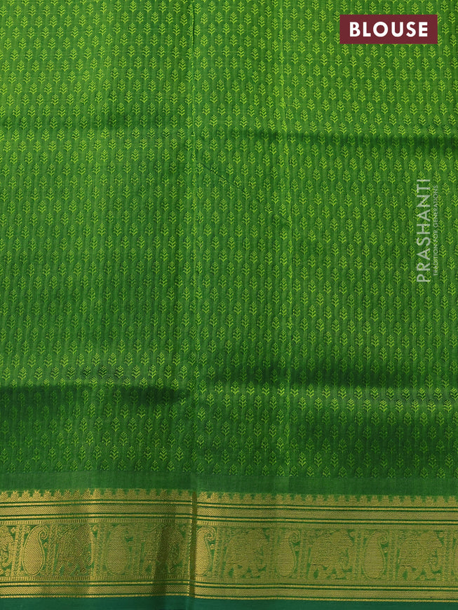 Silk cotton saree brown and light green with allover self emboss jacquard & zari buttas and zari woven border