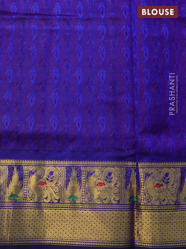 Silk cotton saree pink and blue with allover self emboss jacquard and annam zari woven border