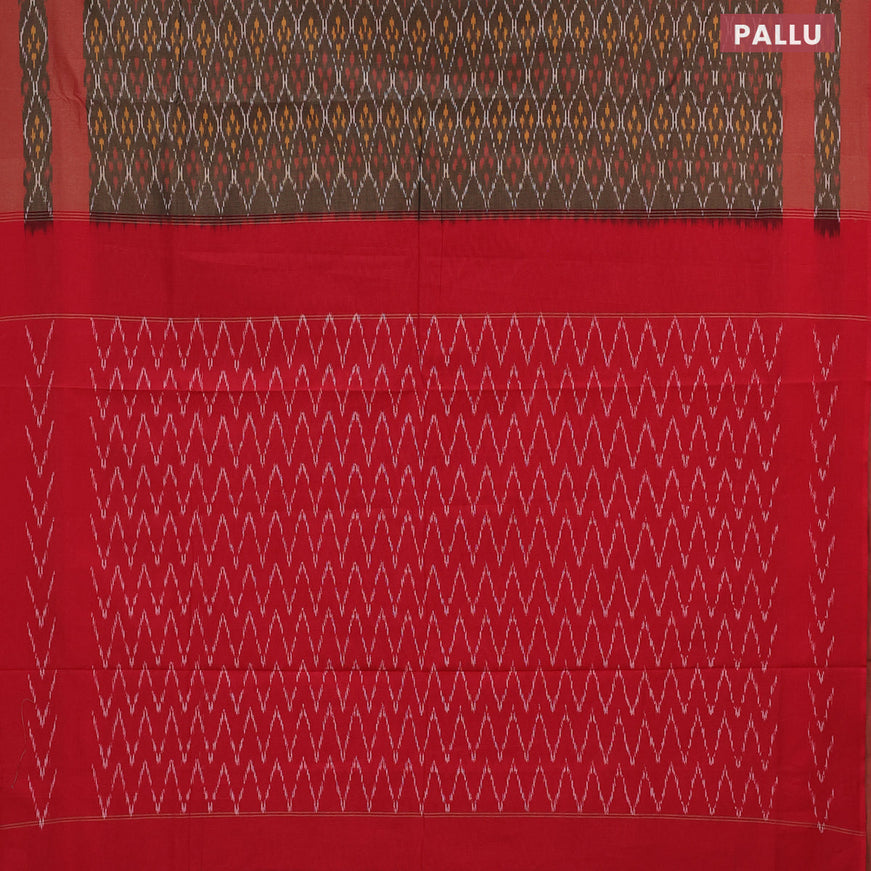 Ikat cotton saree grey and red with allover ikat weaves and simple border without blouse
