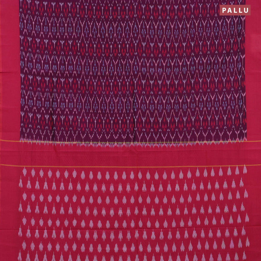 Ikat cotton saree purple and dual shade of reddish pink with allover ikat weaves and simple border without blouse