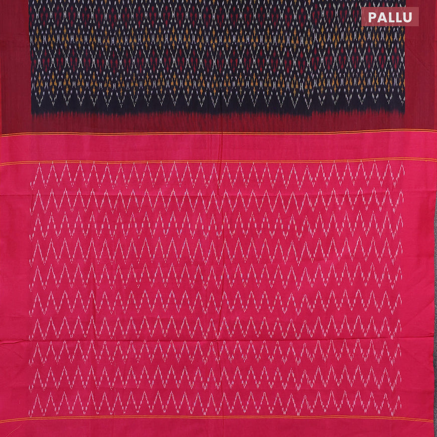 Ikat cotton saree navy blue and pink with allover ikat weaves and simple border without blouse