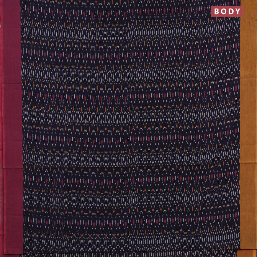 Ikat cotton saree navy blue and pink with allover ikat weaves and ganga jamuna border without blouse