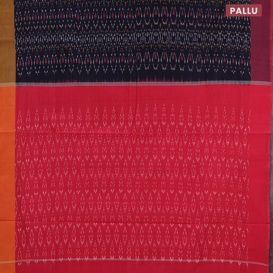 Ikat cotton saree navy blue and pink with allover ikat weaves and ganga jamuna border without blouse