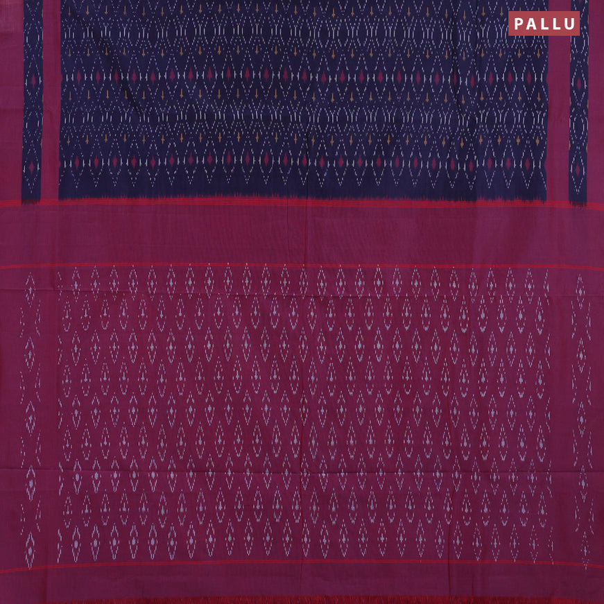 Ikat cotton saree dark blue and maroon shade with allover ikat weaves and simple border without blouse