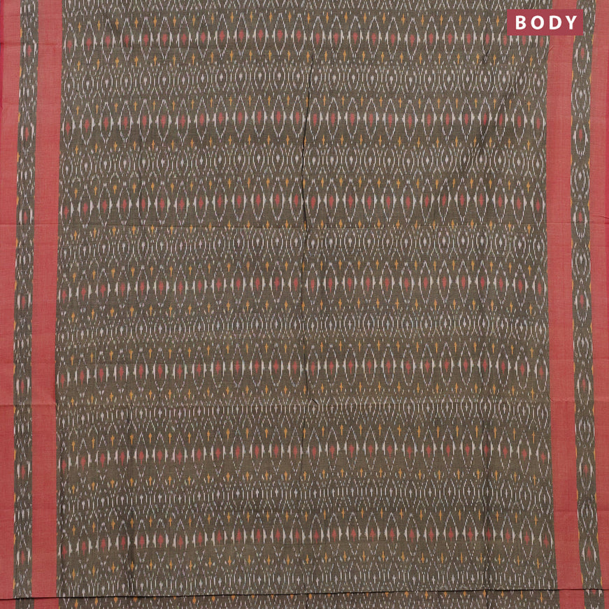 Ikat cotton saree grey and red with allover ikat weaves and simple border without blouse