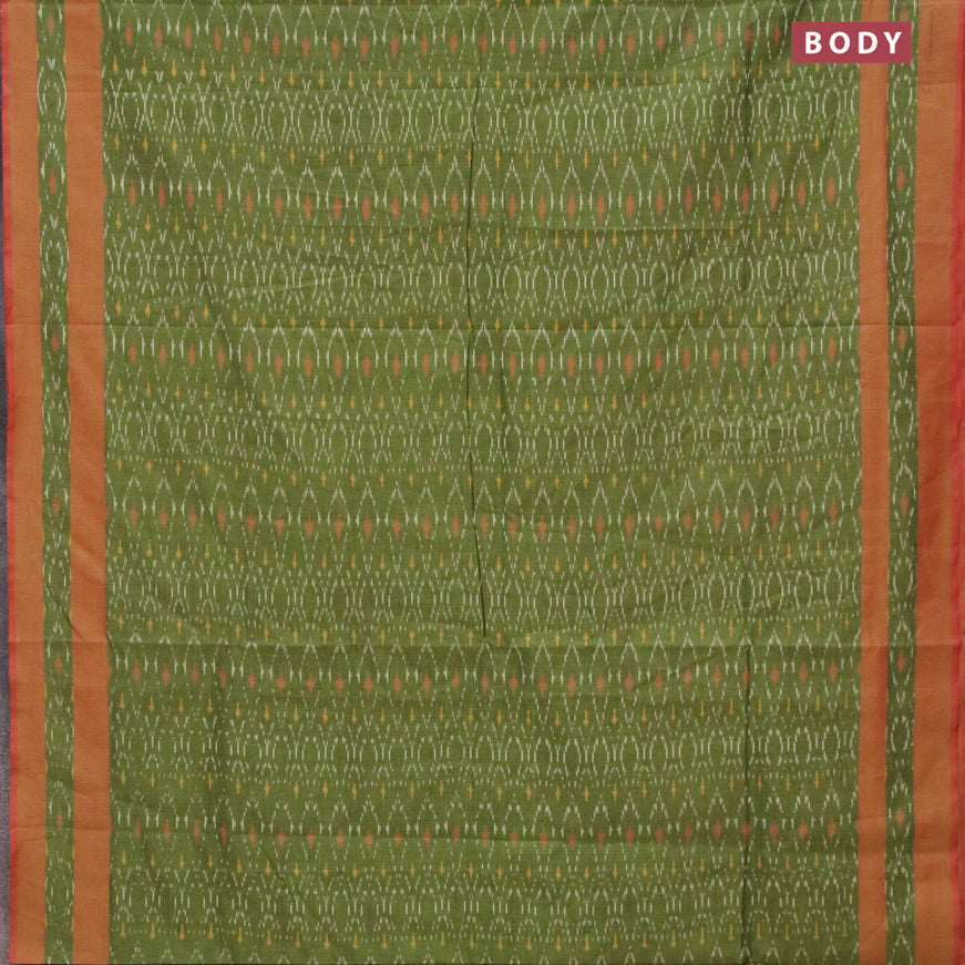 Ikat cotton saree green and dual shade of maroon with allover ikat weaves and simple border without blouse