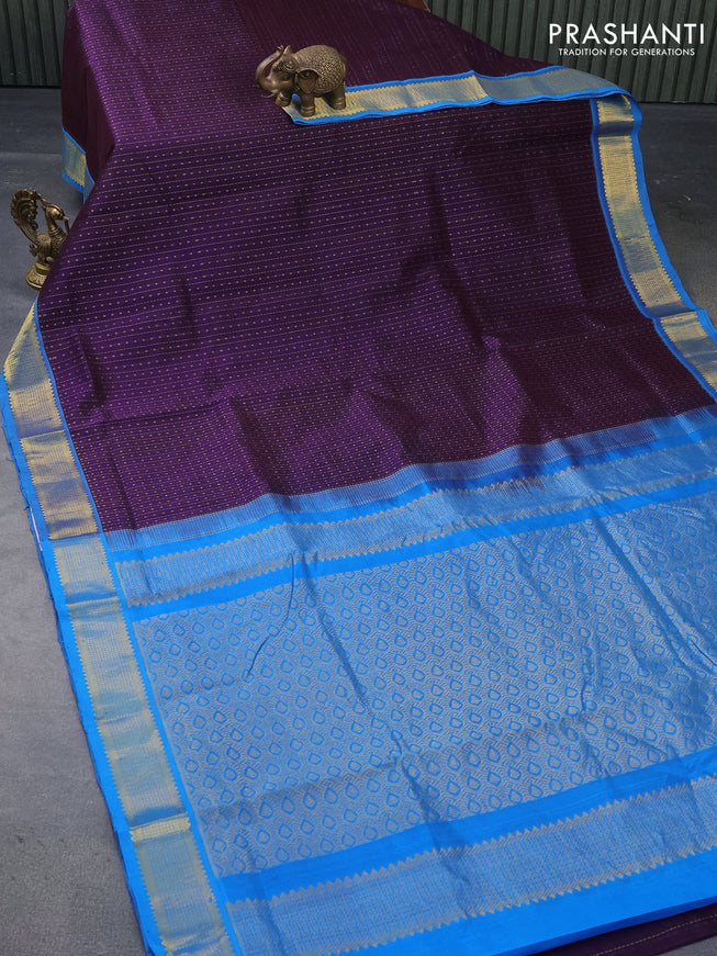 10 yards silk cotton saree deep violet and cs blue with allover zari weaves & buttas and zari woven border