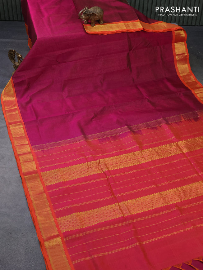 10 yards silk cotton saree magenta pink and dual shade of pinkish orange with allover vairaosi pattern and zari woven border