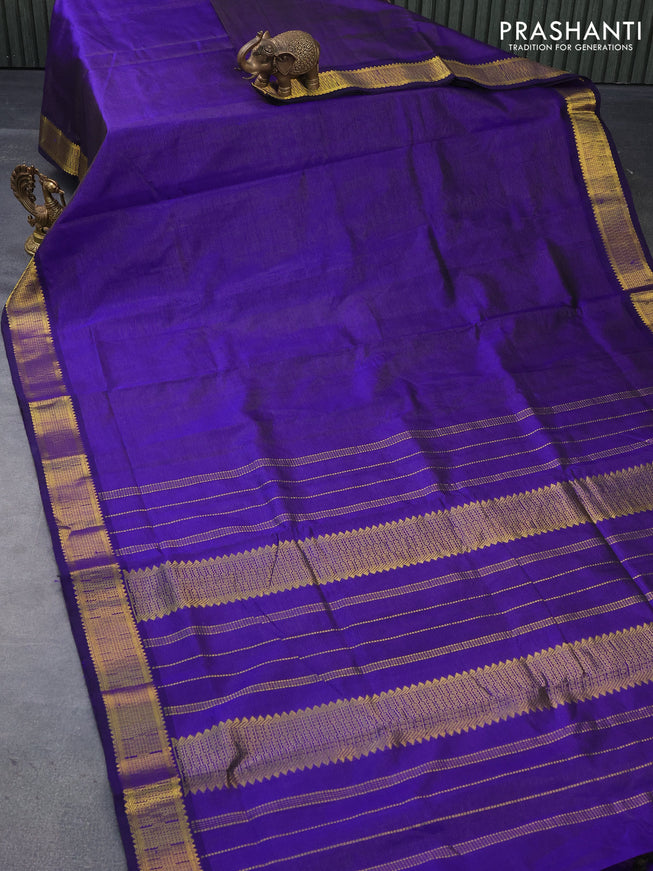 10 yards silk cotton saree blue with allover vairaosi pattern and zari woven border