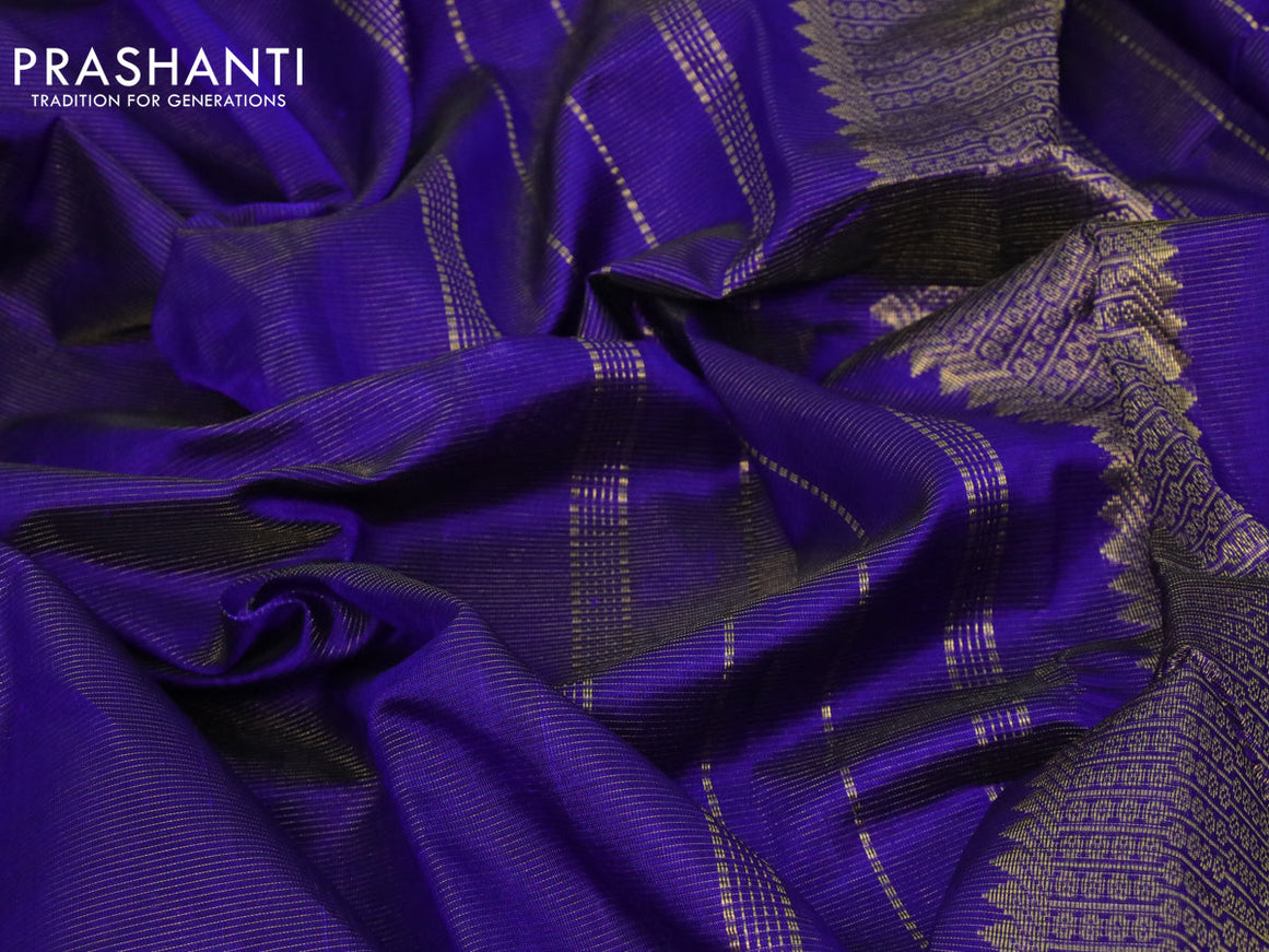 10 yards silk cotton saree blue with allover vairaosi pattern and zari woven border