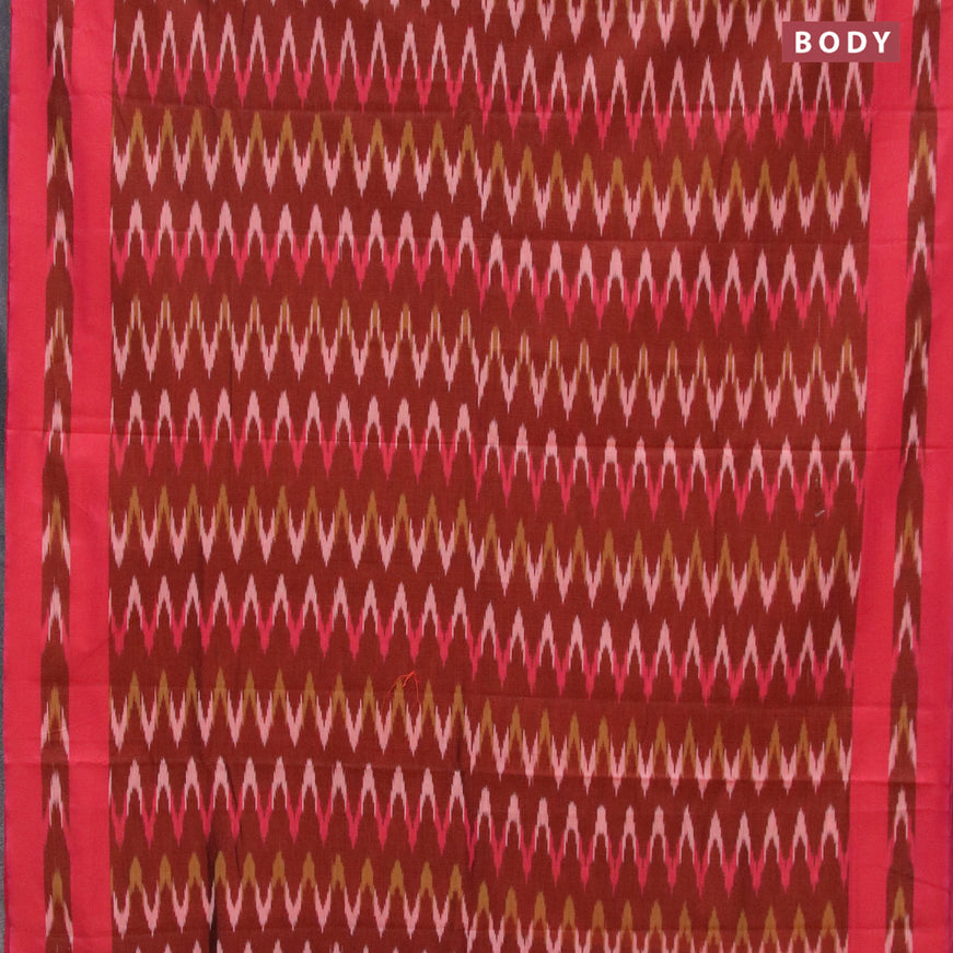Ikat cotton saree rust shade and dual shade of pinkish orange with zig zag weaves and simple border without blouse