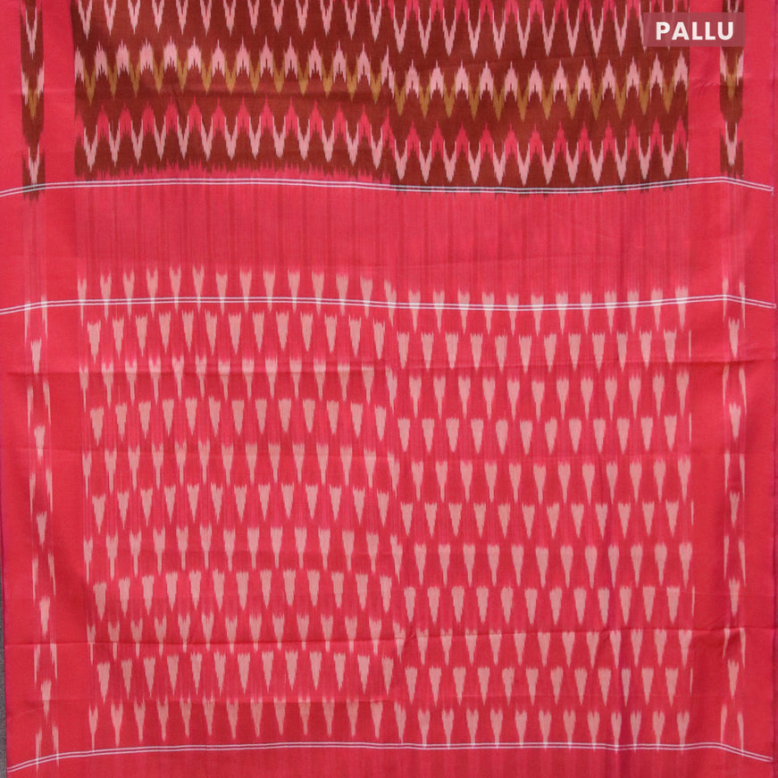 Ikat cotton saree rust shade and dual shade of pinkish orange with zig zag weaves and simple border without blouse