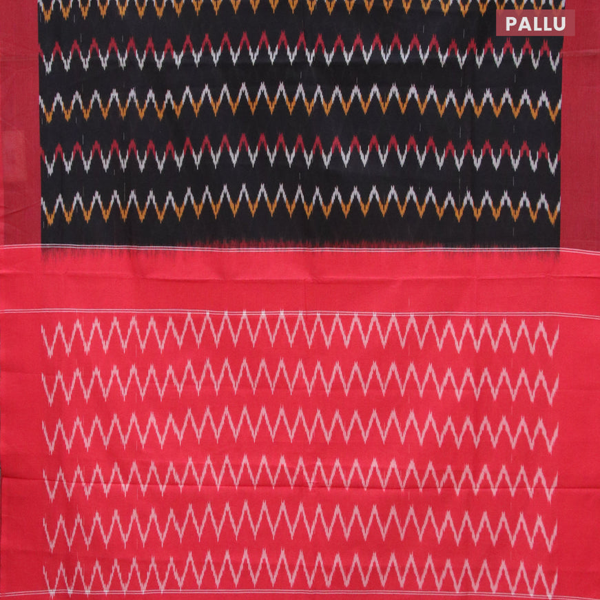 Ikat cotton saree black and maroon with zig zag weaves and simple border without blouse