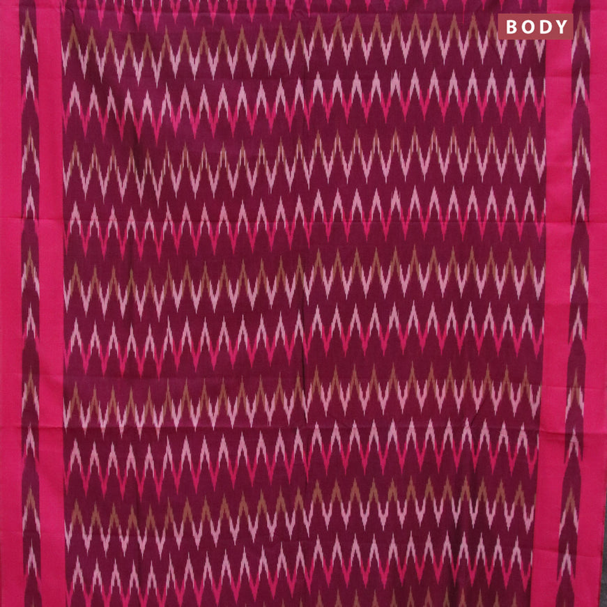 Ikat cotton saree magenta pink and pink with zig zag weaves and simple border without blouse