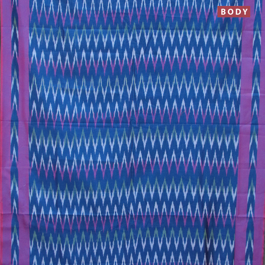 Ikat cotton saree peacock blue and magenta pink with zig zag weaves and simple border without blouse