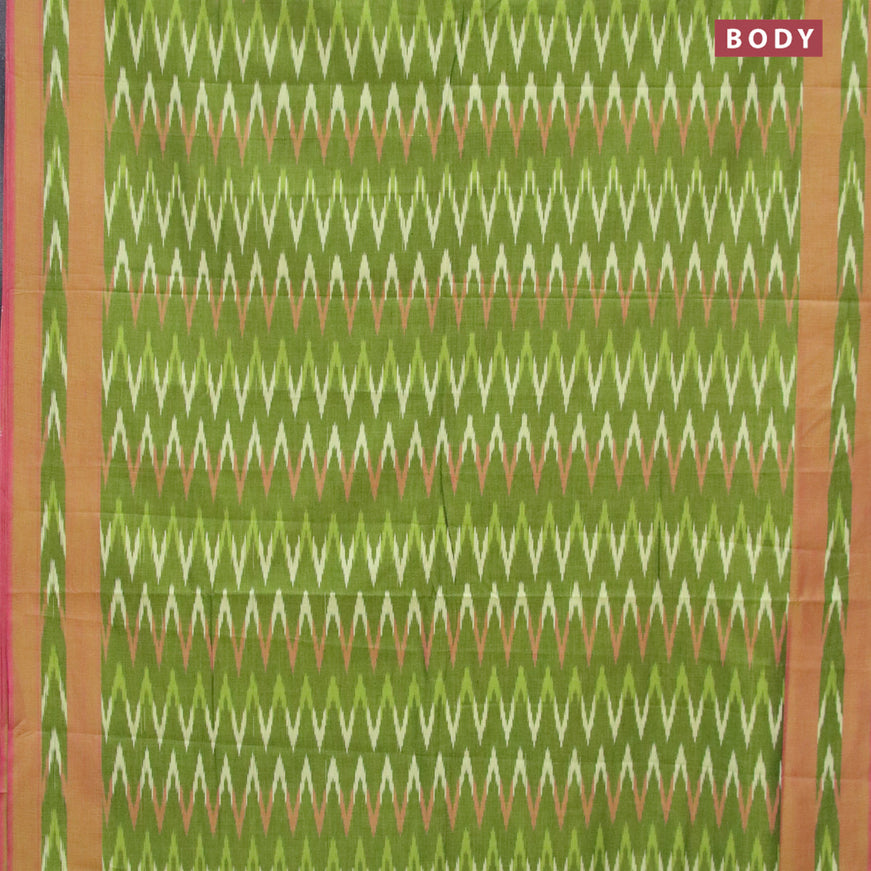 Ikat cotton saree green and dual shade of pink with zig zag weaves and simple border without blouse