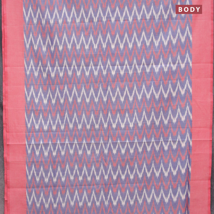 Ikat cotton saree blue and red with zig zag weaves and simple border without blouse