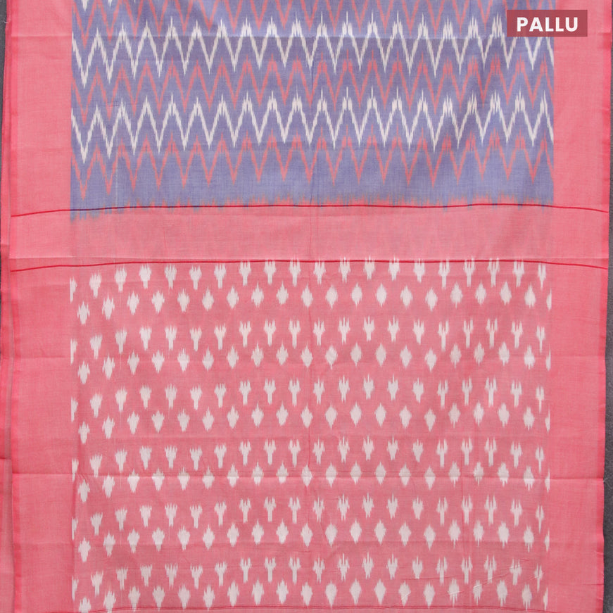 Ikat cotton saree blue and red with zig zag weaves and simple border without blouse