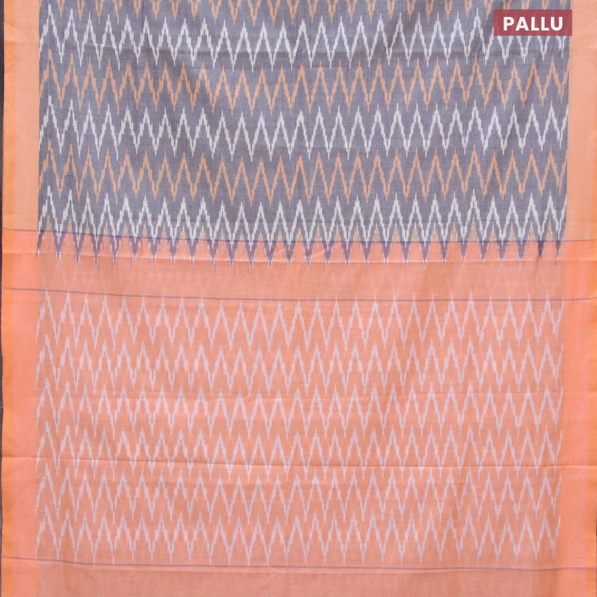 Ikat cotton saree grey and yellow with zig zag weaves and simple border without blouse