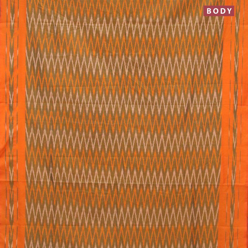Ikat cotton saree mustard shade and orange with zig zag weaves and simple border without blouse