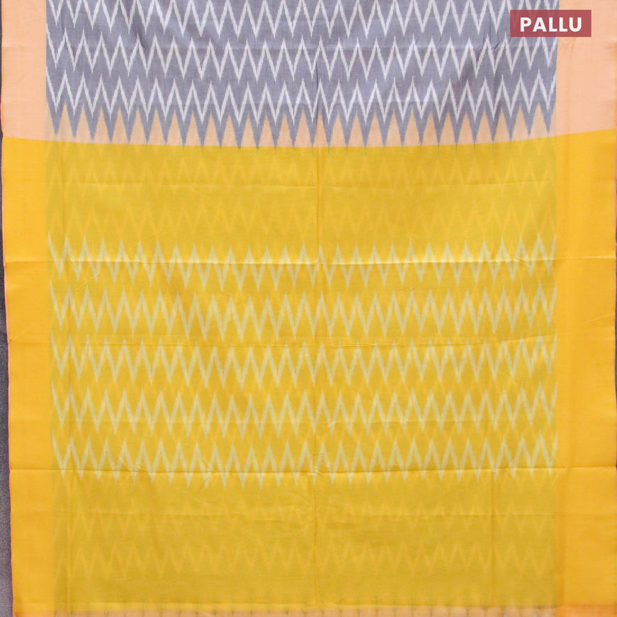 Ikat cotton saree grey and yellow with zig zag weaves and simple border without blouse