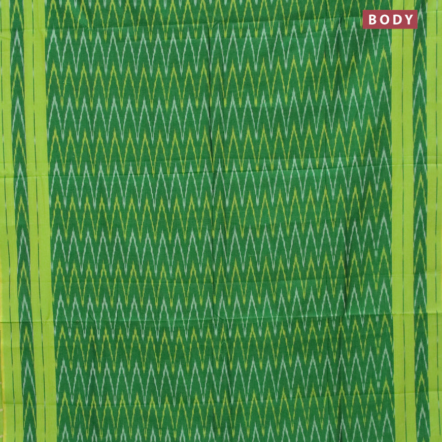 Ikat cotton saree green and light green with zig zag weaves and simple border without blouse