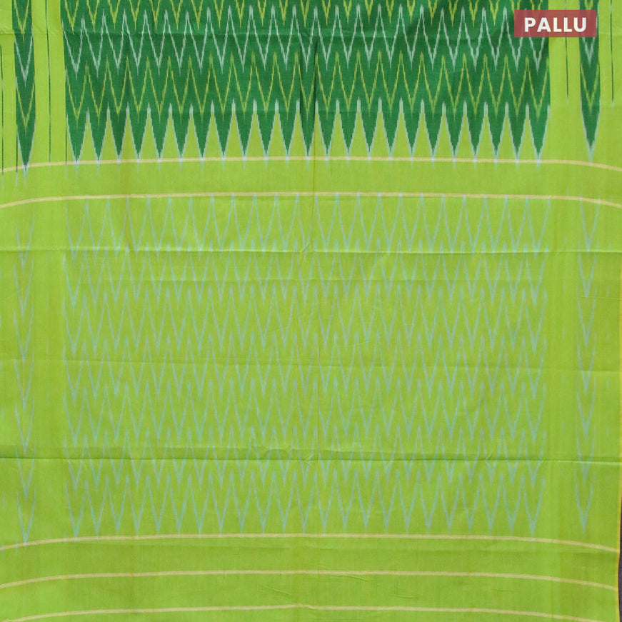 Ikat cotton saree green and light green with zig zag weaves and simple border without blouse