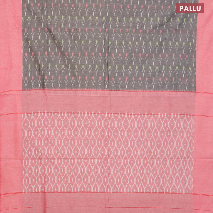 Ikat cotton saree grey and light pink with allover ikat weaves and simple border without blouse