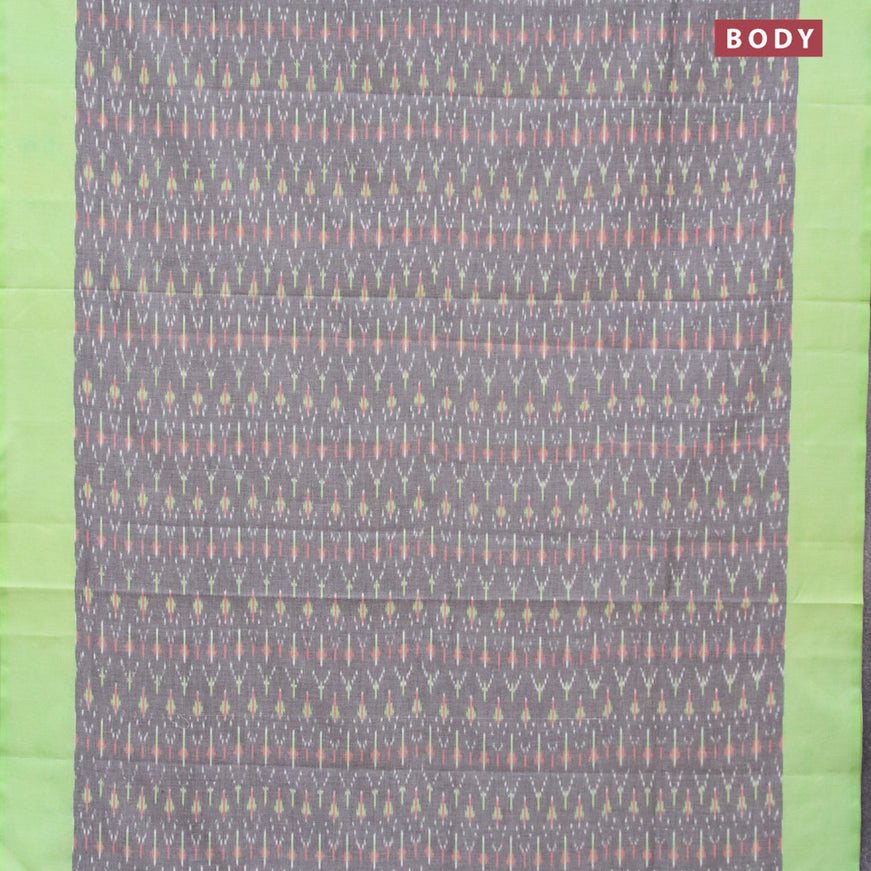 Ikat cotton saree grey and light green with allover ikat weaves and simple border without blouse