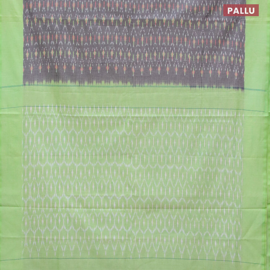 Ikat cotton saree grey and light green with allover ikat weaves and simple border without blouse