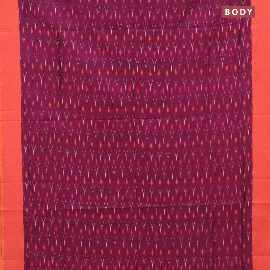 Ikat cotton saree purple and dual shade of yellowish pink with allover ikat weaves and simple border without blouse