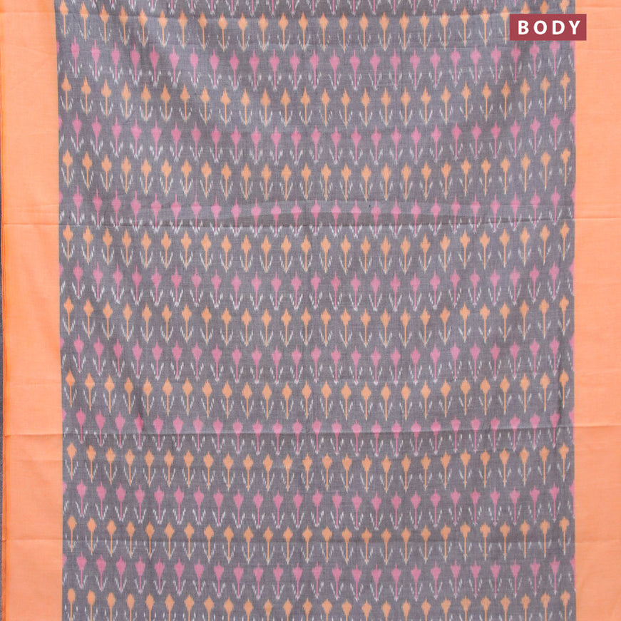 Ikat cotton saree grey and yellow with allover ikat weaves and simple border without blouse