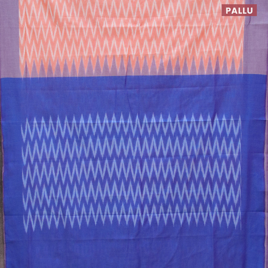 Ikat cotton saree orange and violet with zig zag weaves and simple border without blouse