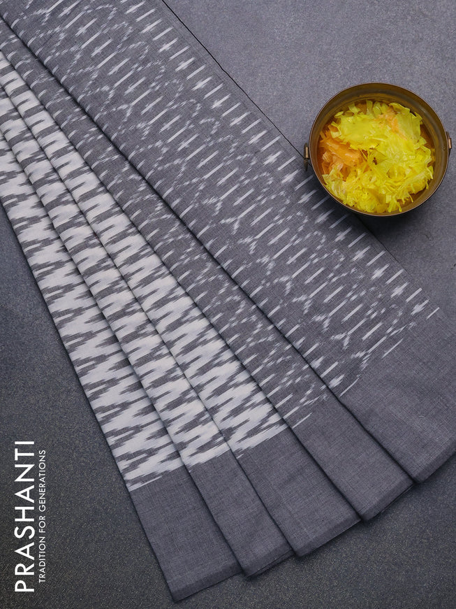 Ikat cotton saree off white and grey with allover ikat weaves and simple border without blouse