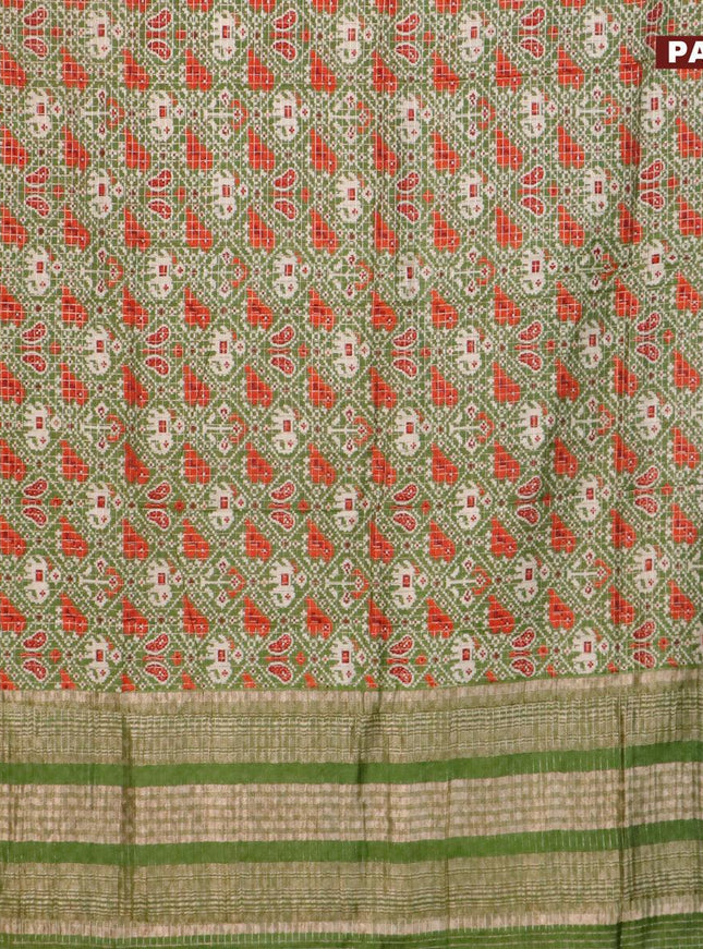 Semi gadwal saree green and maroon with allover small zari checks & patola prints and zari woven border