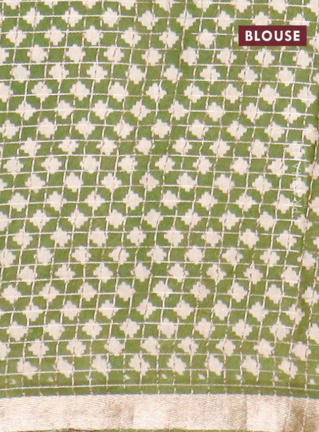 Semi gadwal saree green and maroon with allover small zari checks & patola prints and zari woven border