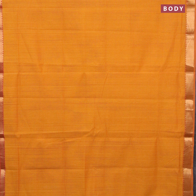 Mangalgiri cotton saree mustard yellow with allover stripes pattern and mangalgiri zari border